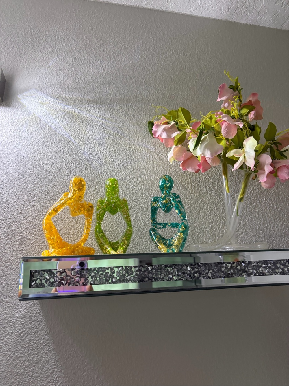Decorative Resin Figurine Set of 3 in Yellow, Green, and Teal - Home Accents